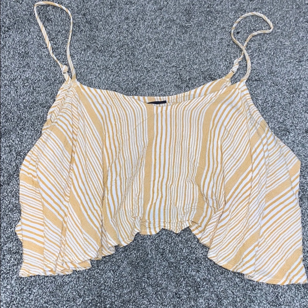 yellow and white blousy stripped crop top